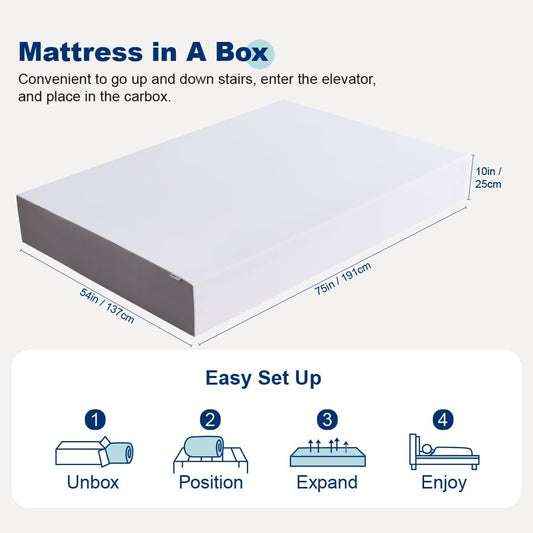 Memory Foam Mattress Full Size White Grey Hypoallergenic