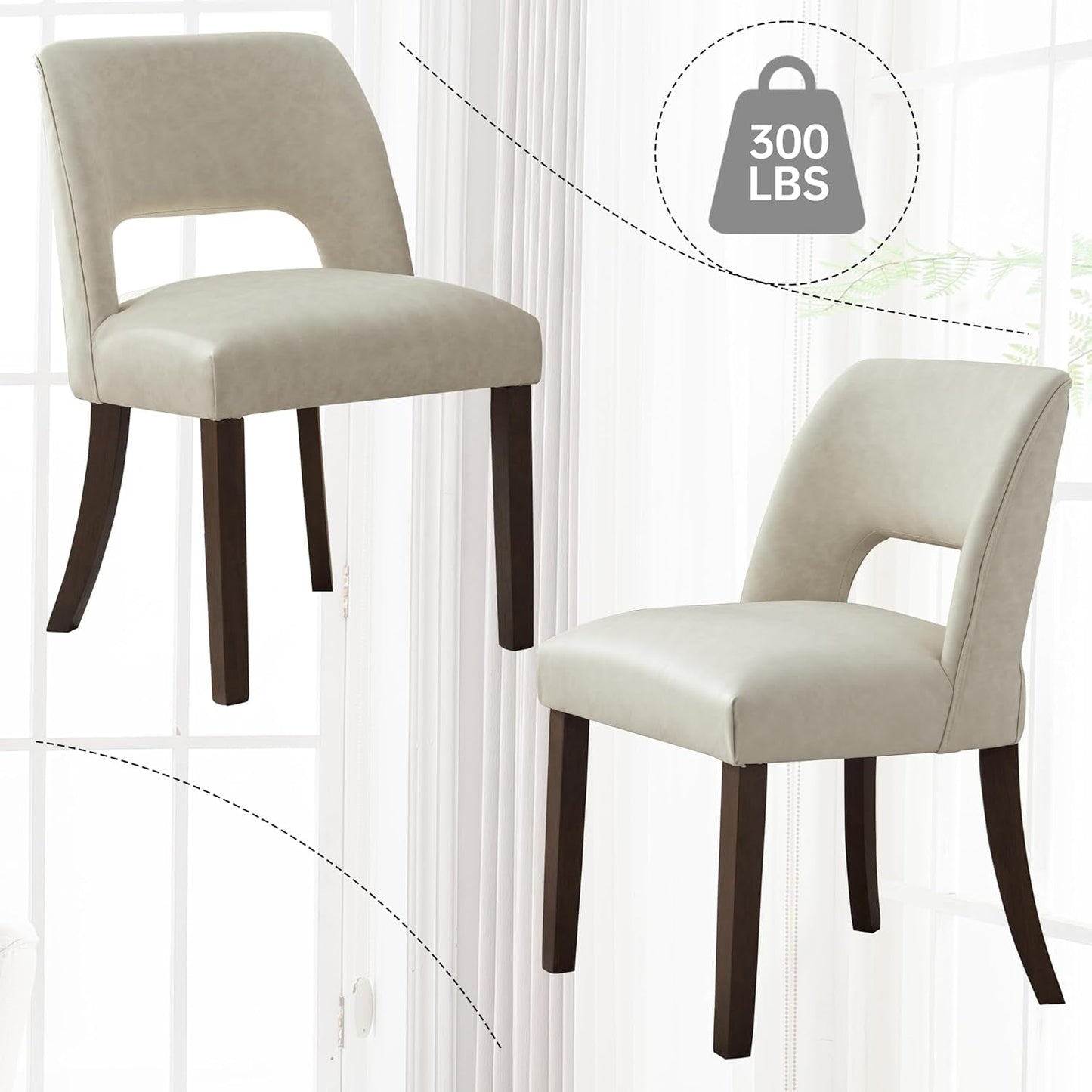 Beige Faux Leather Dining Chairs ErgonomicDesign Set
