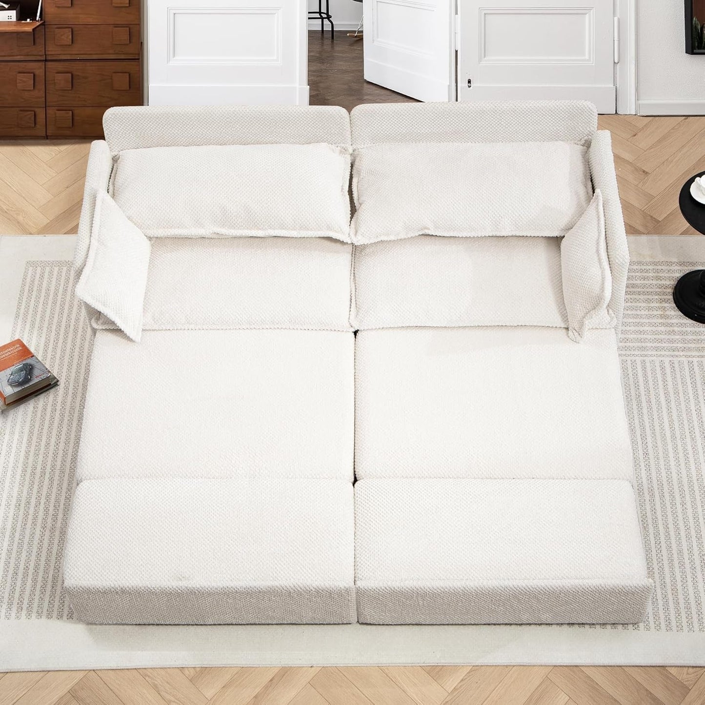 Convertible King Sofa Bed with USB Charging and Pockets