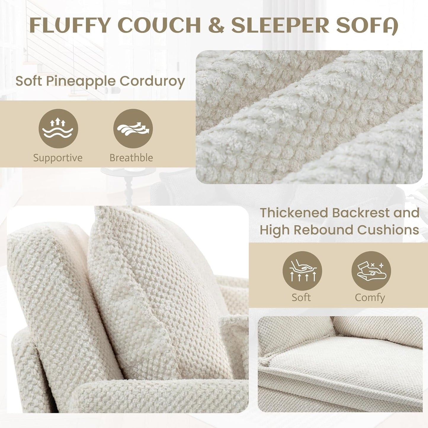 Convertible King Sofa Bed with USB Charging and Pockets