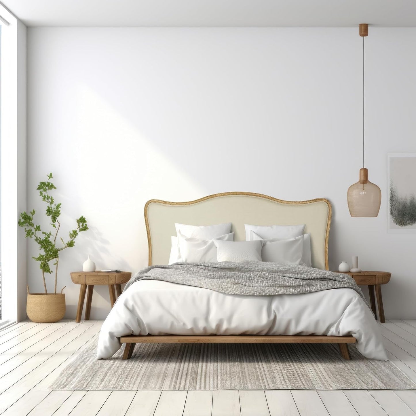 Elegant Oak And Linen King Size Headboard For Bedrooms