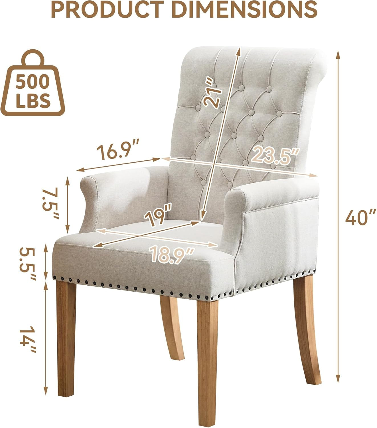 Beige Upholstered Dining Chair With Armrests Tufted