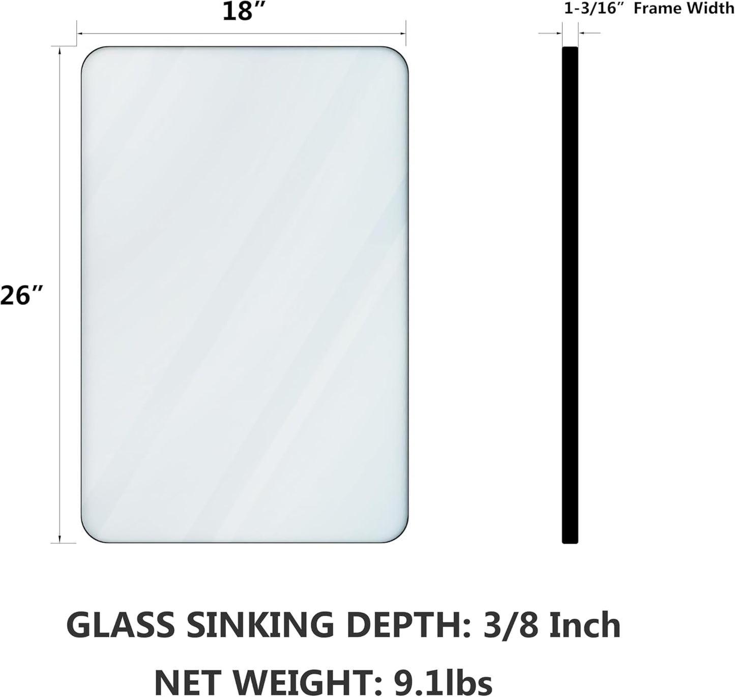 Black 18x26 Inch Bathroom Mirror Over Vanity Wall Mount