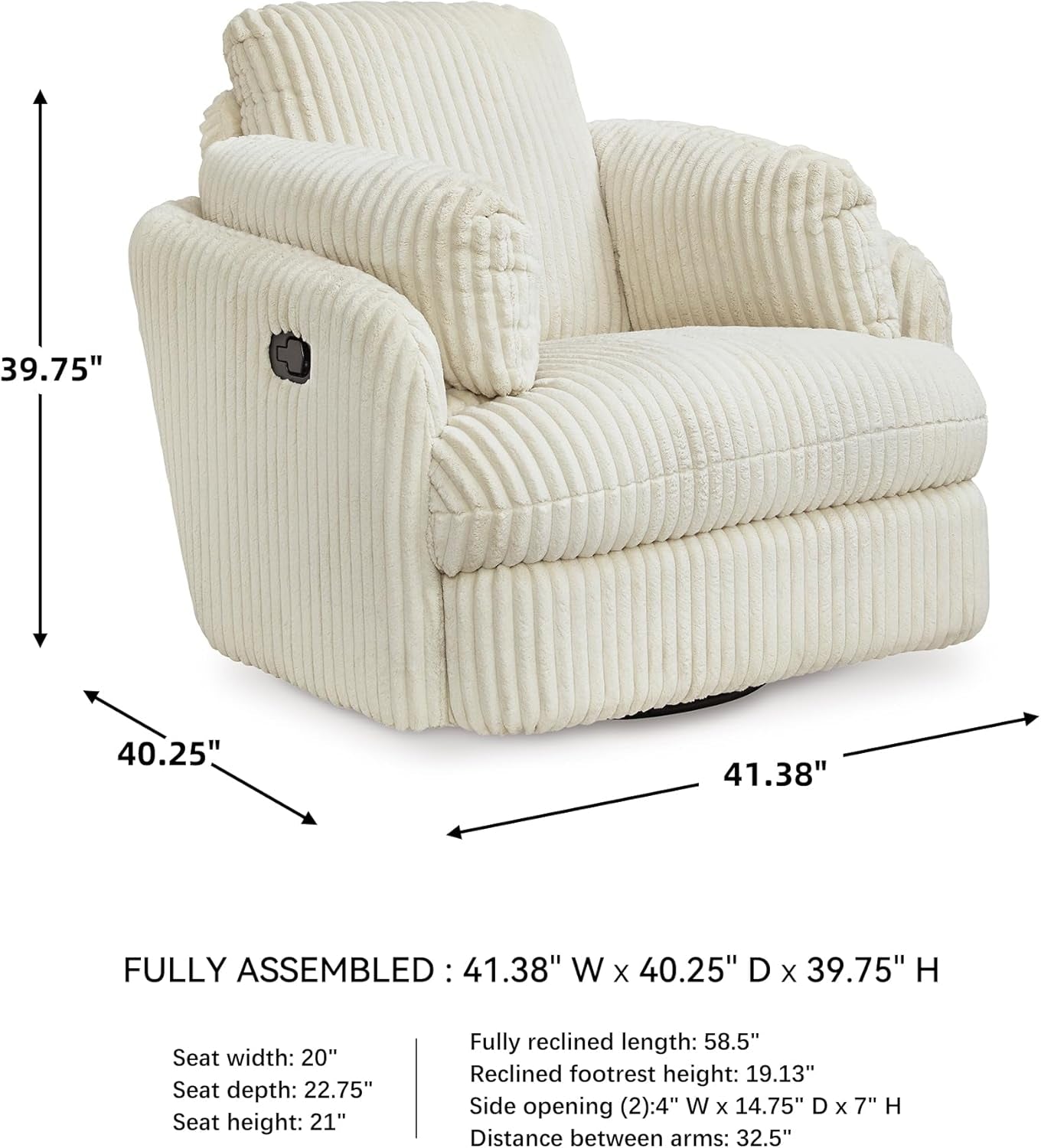 White Modern Swivel Glider Recliner With Hidden Storage