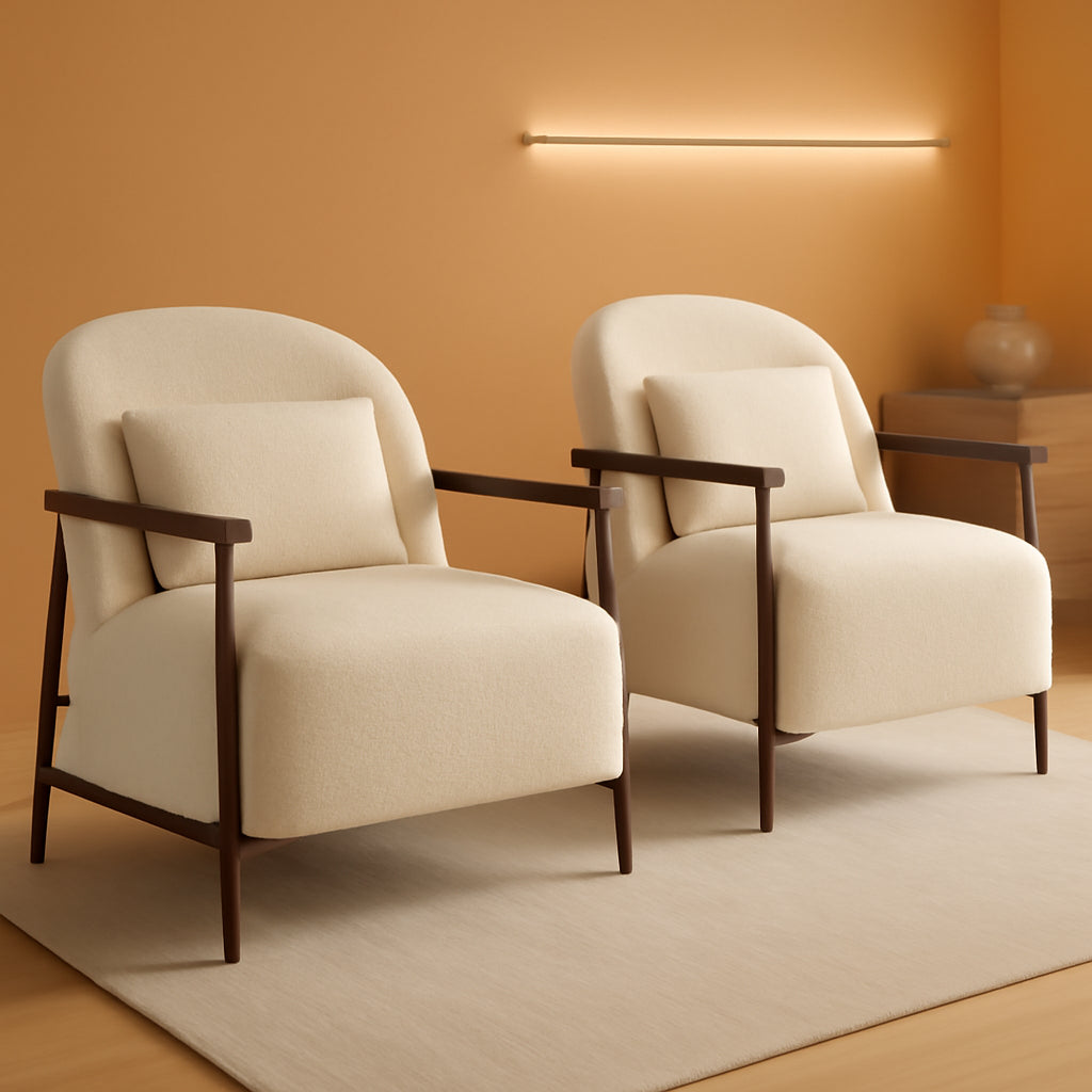 Ivory Faux Sherpa Armchair With Metallic Framework