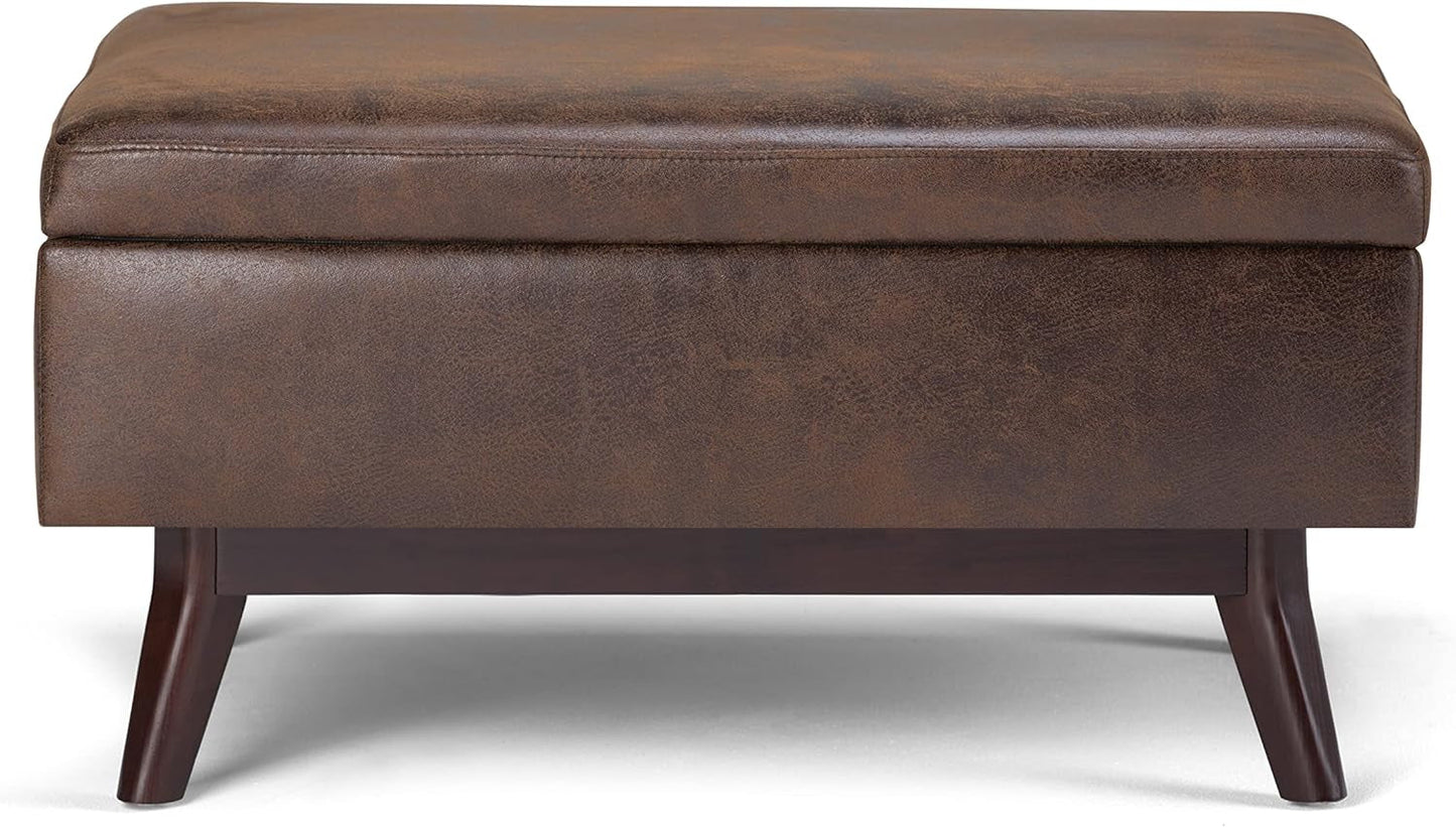 Mid Century Distressed Chestnut Lift Top Coffee Table Ottoman