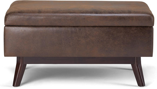Mid Century Distressed Chestnut Lift Top Coffee Table Ottoman