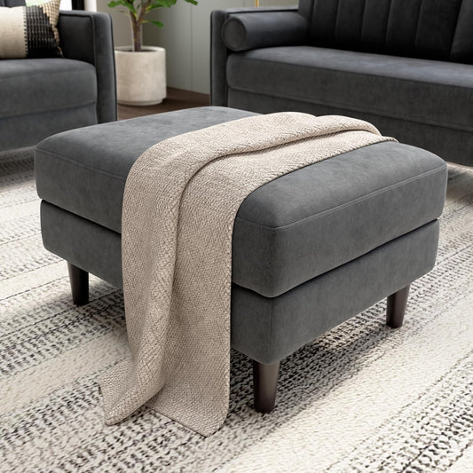 Iron Gray Chenille Reinforced Storage Ottoman Tray