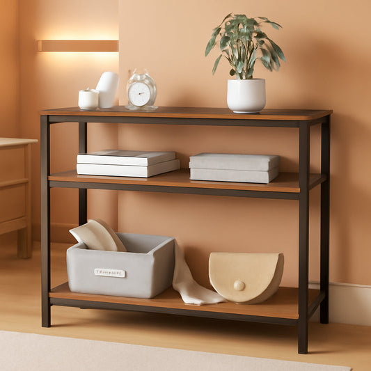 Industrial Console Table With Rustic Brown Storage