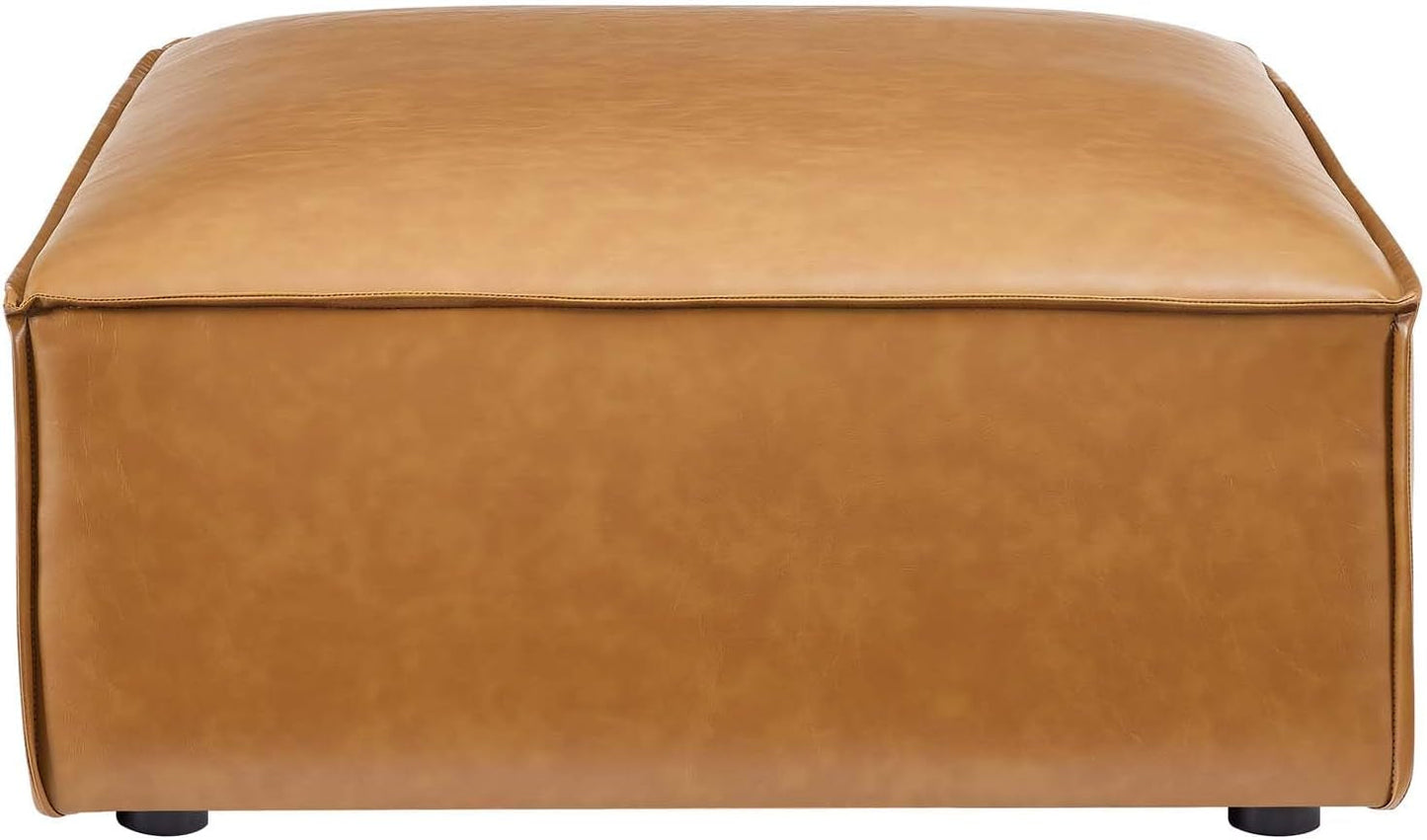 Tan Vegan Leather Contemporary Sectional Sofa Ottoman