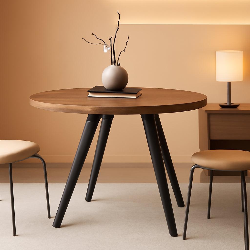 Contemporary Rustic Walnut Wood Dining Table 31.5in Round