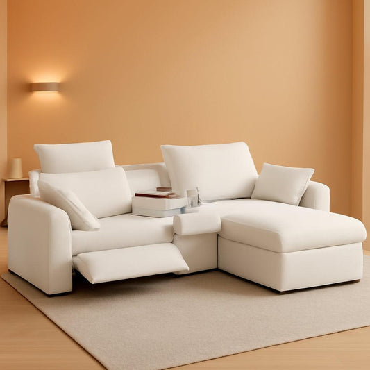 102.8 Inch White Chenille Power Recliner Sofa With Headrest Storage USB Table Wall Hugger