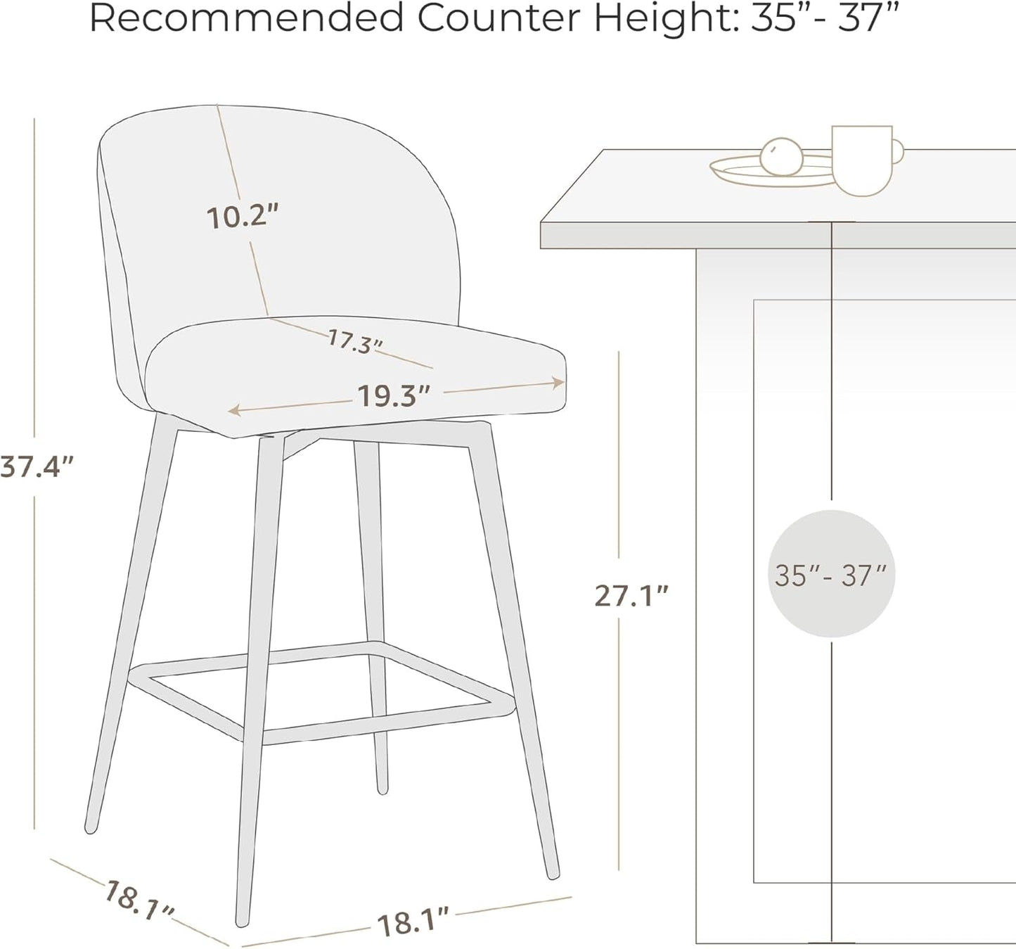 Counter Height Bar Stools Set of 3 26 Inch Seats 360 Swivel