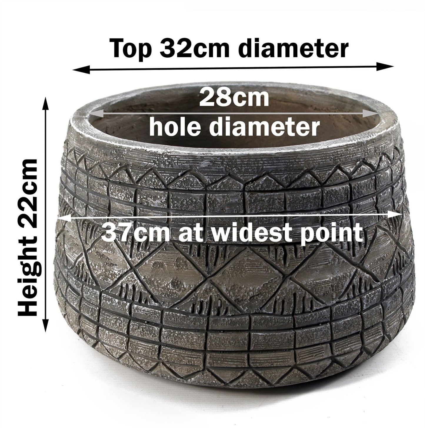 Large Planters Plant Pots Large Grey Gliese Embossed Planter 22cm x 37cm Botanik