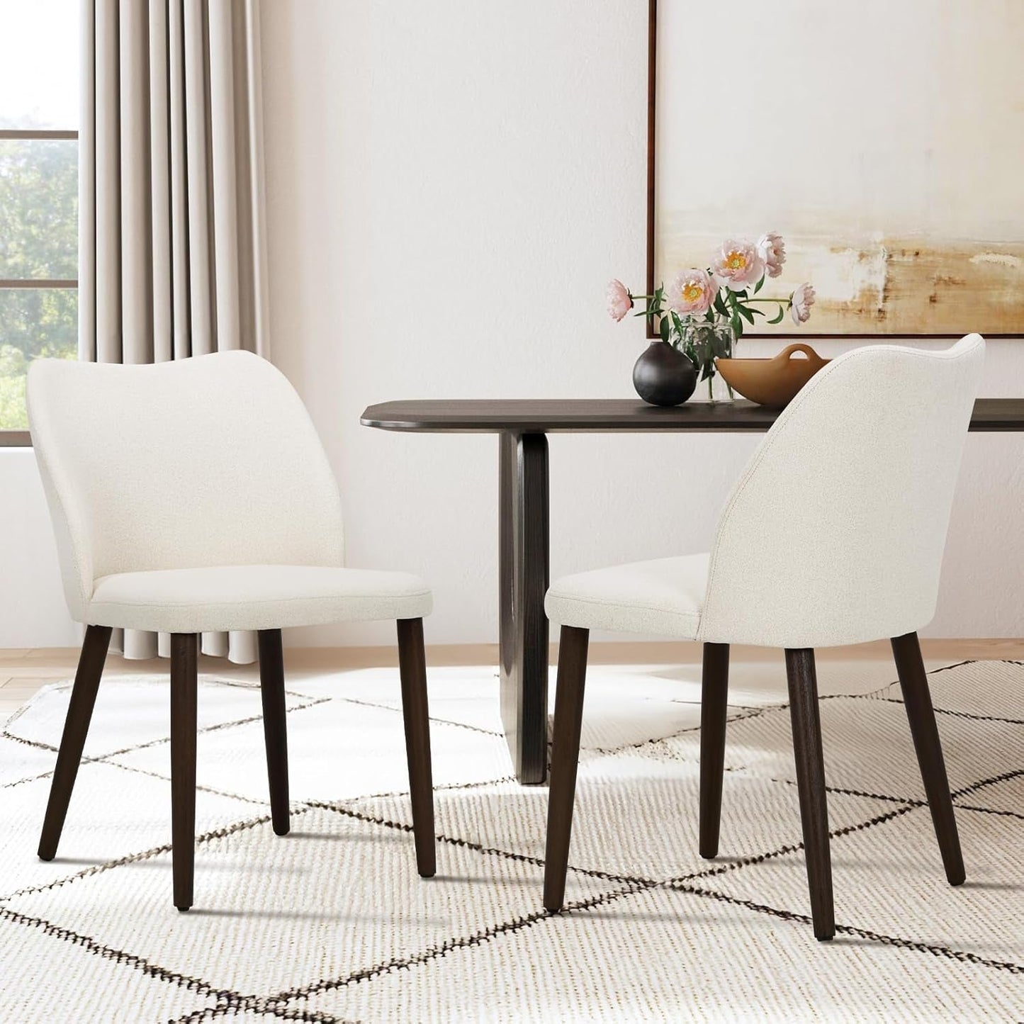 Beige Upholstered Dining Chairs With Wood Legs Set Of 6