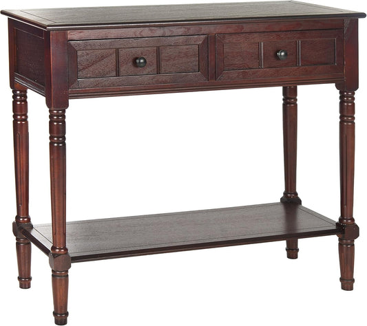Dark Cherry Two Drawer Console Table Solid Pine Wood Finish