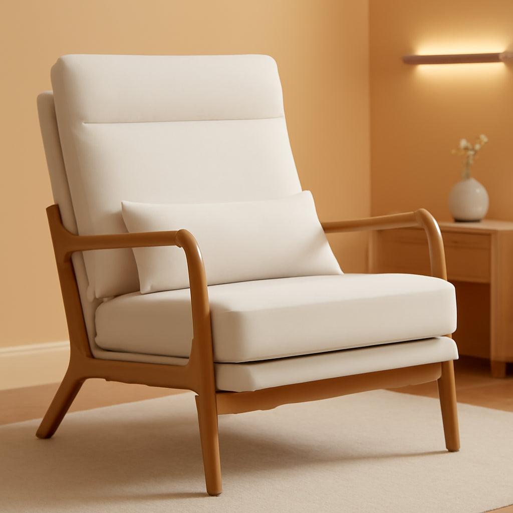 High Back Mid Century Linen Accent Chair For Living Room