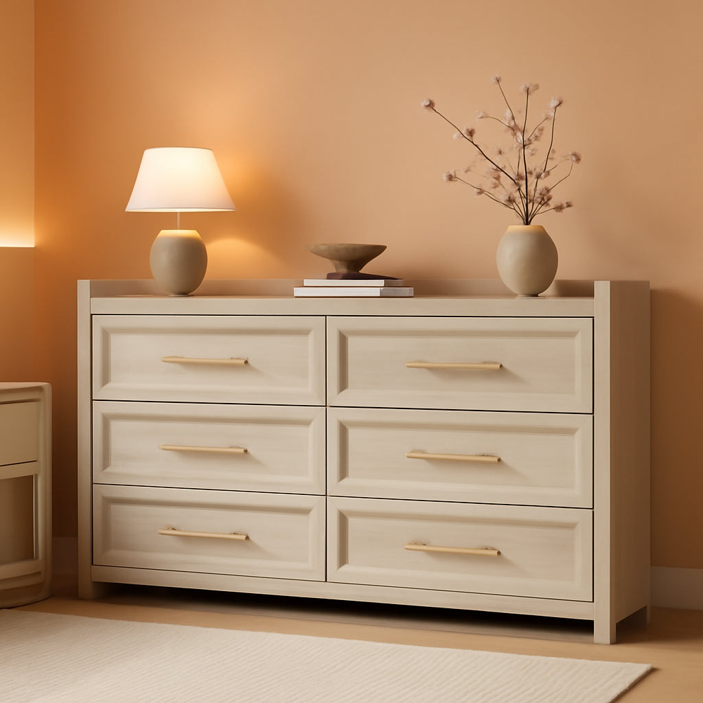 56InchExtraWideGreyOakDresser With LargeStorage Drawers