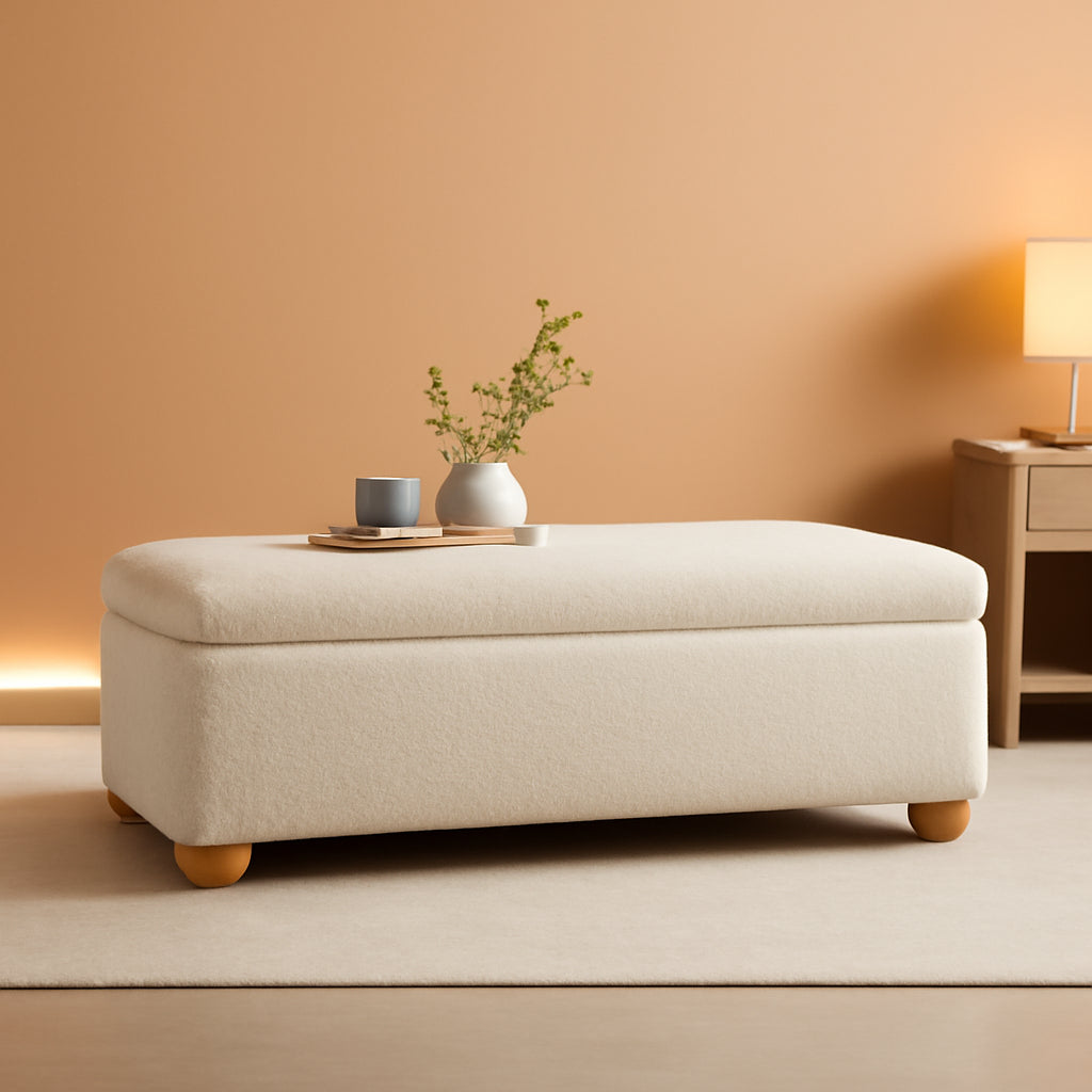 Contemporary Large Ivory Storage Ottoman With Legs