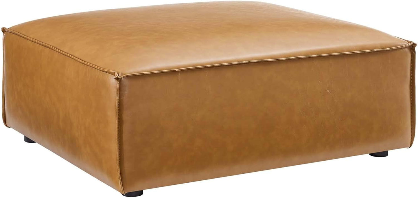 Tan Vegan Leather Contemporary Sectional Sofa Ottoman