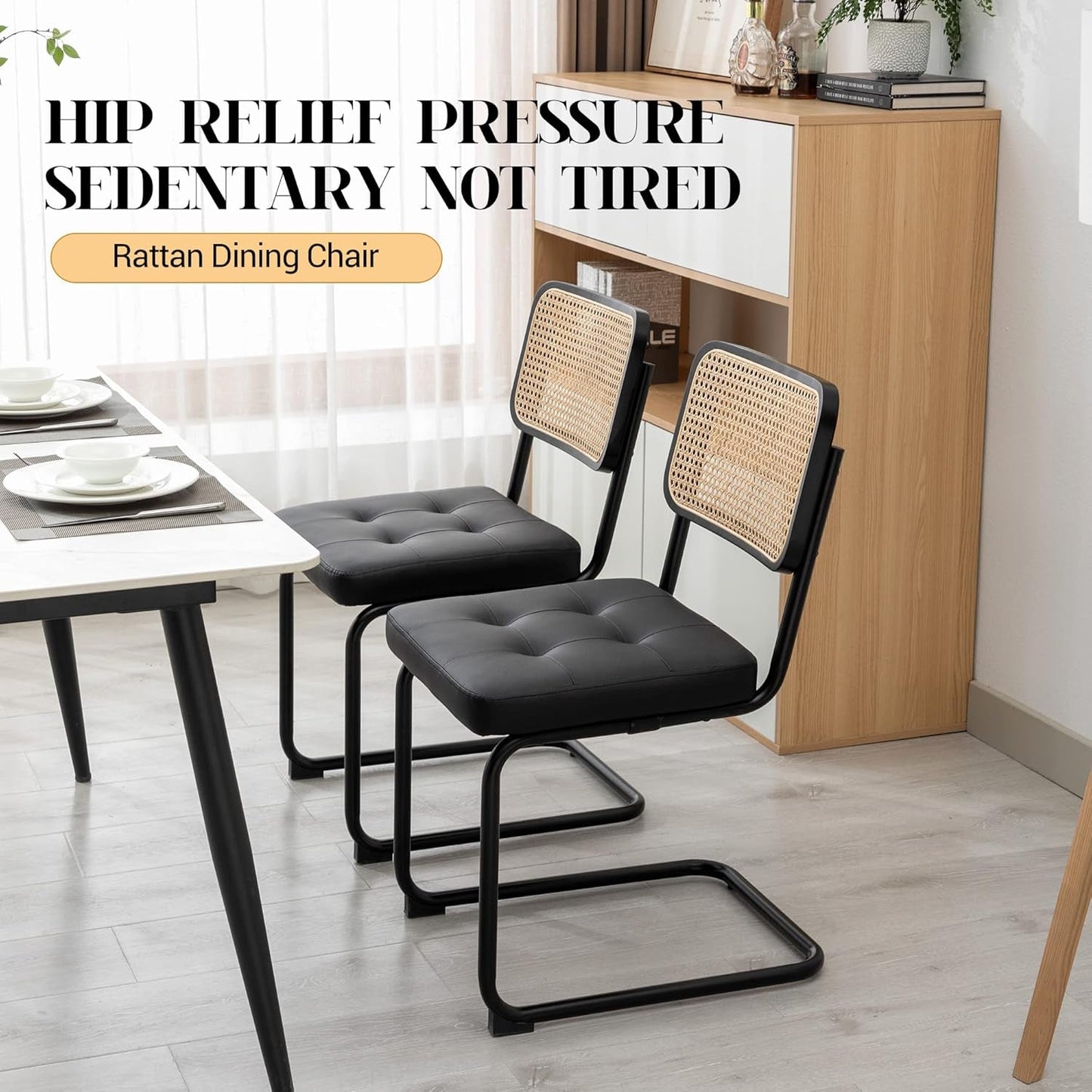 Mid Century Upholstered Cantilever Dining Chairs Black