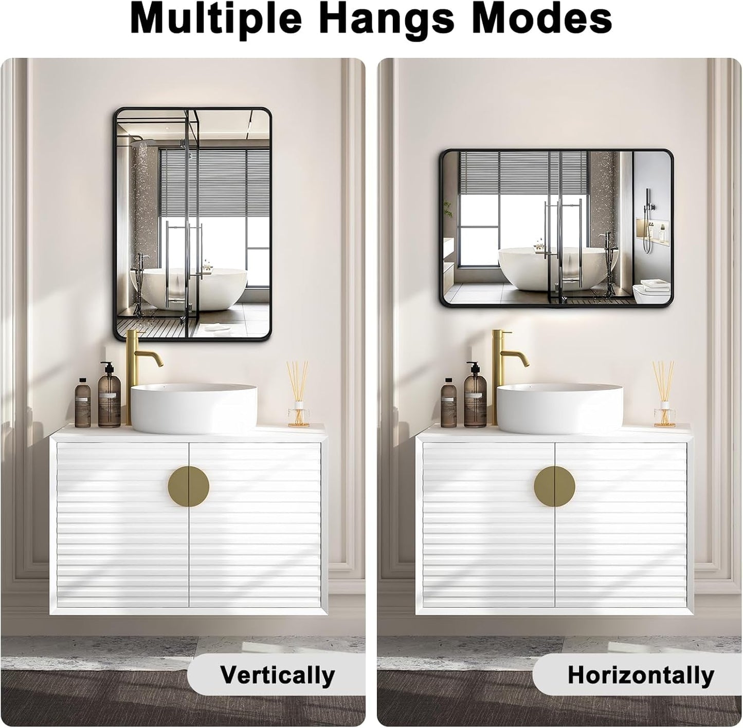 24x36 Matte Black Rectangular Mirrors Bathroom Vanity