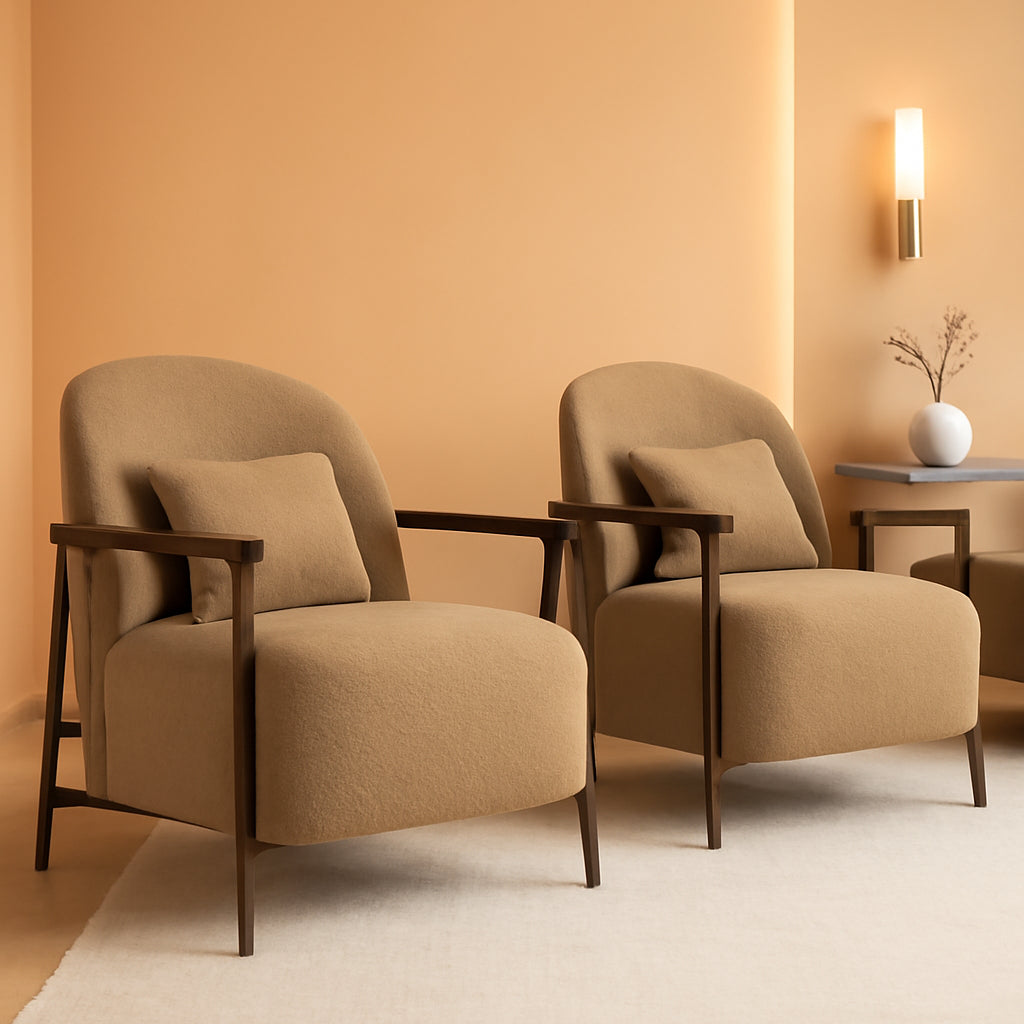 Camel Faux Sherpa Upholstered Armchair Modern Collection