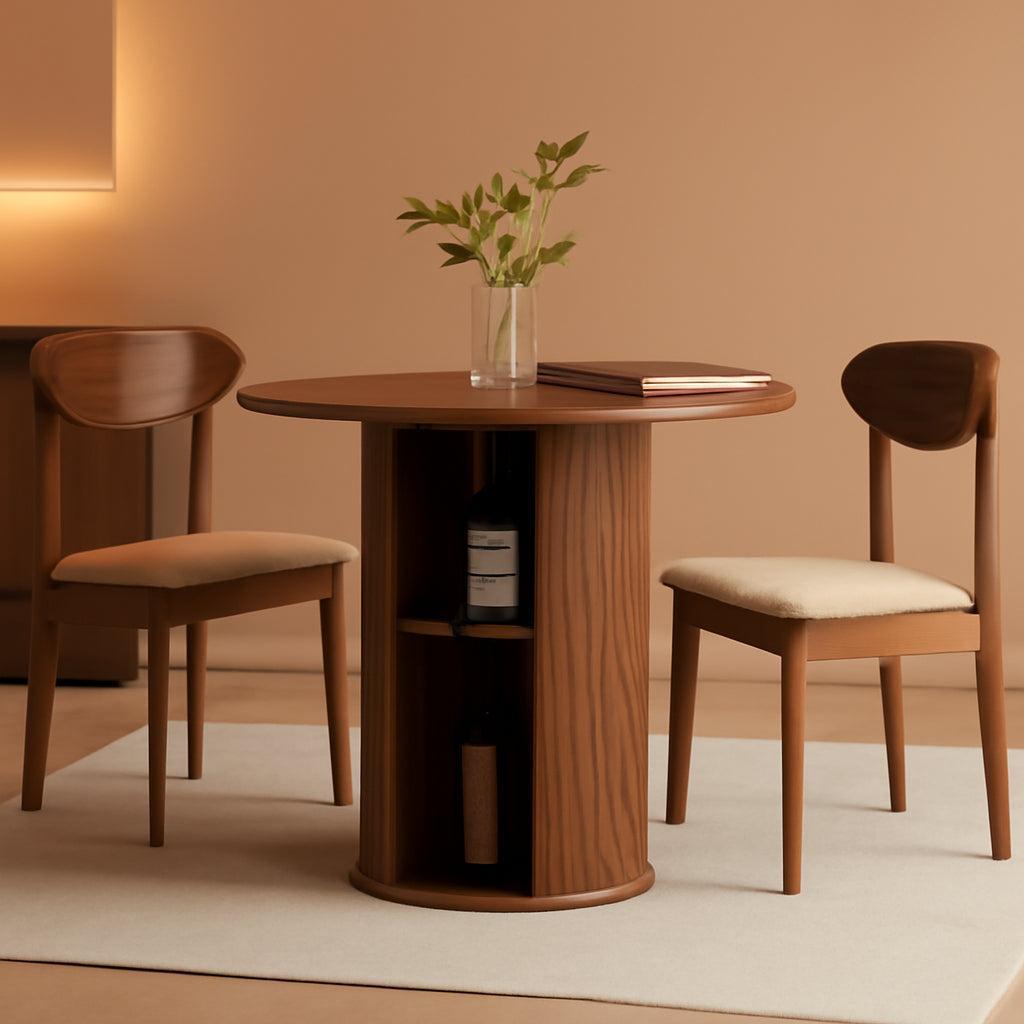 31.5 Inch Walnut Round Dining Table For Two To Four