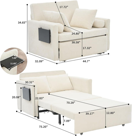 Oversize 45 Inch Sleeper Chair Bed With Wing Table Beige