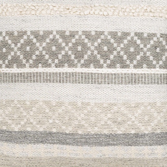 Geyser Woven White Gray Cotton Pouf