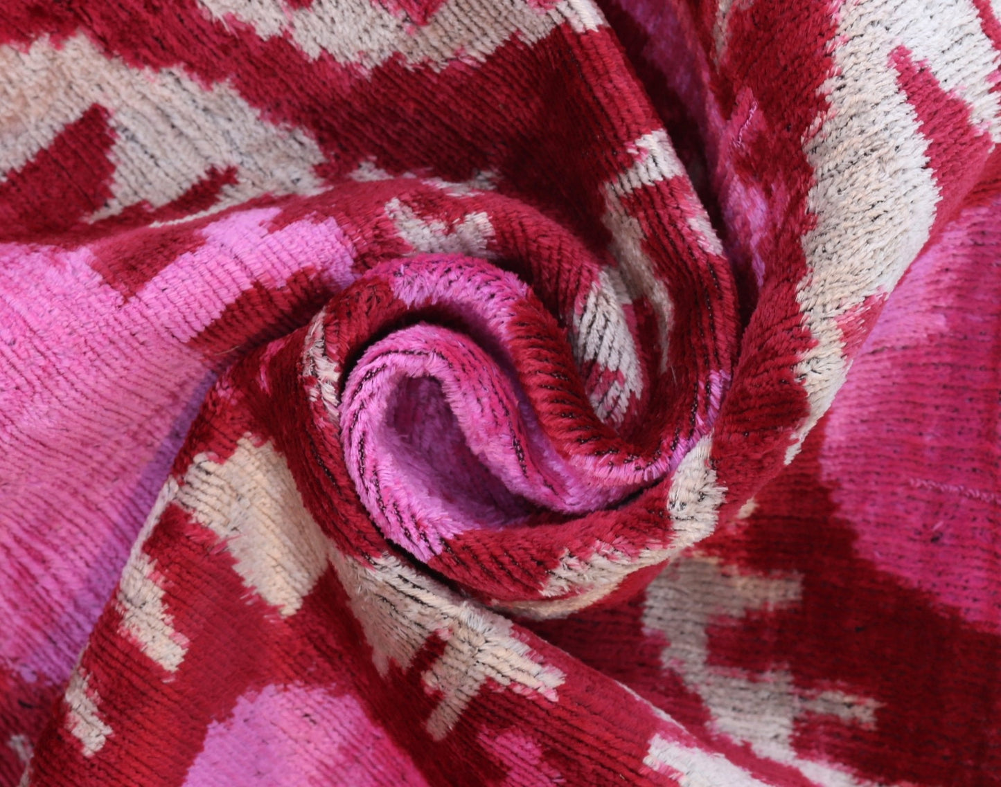 Handmade Velvet Lumbar Pillow in Red and Pink Ikat Floral Design - High-Quality 16x24 Inch Decorative Accent with Premium Down Feather Insert