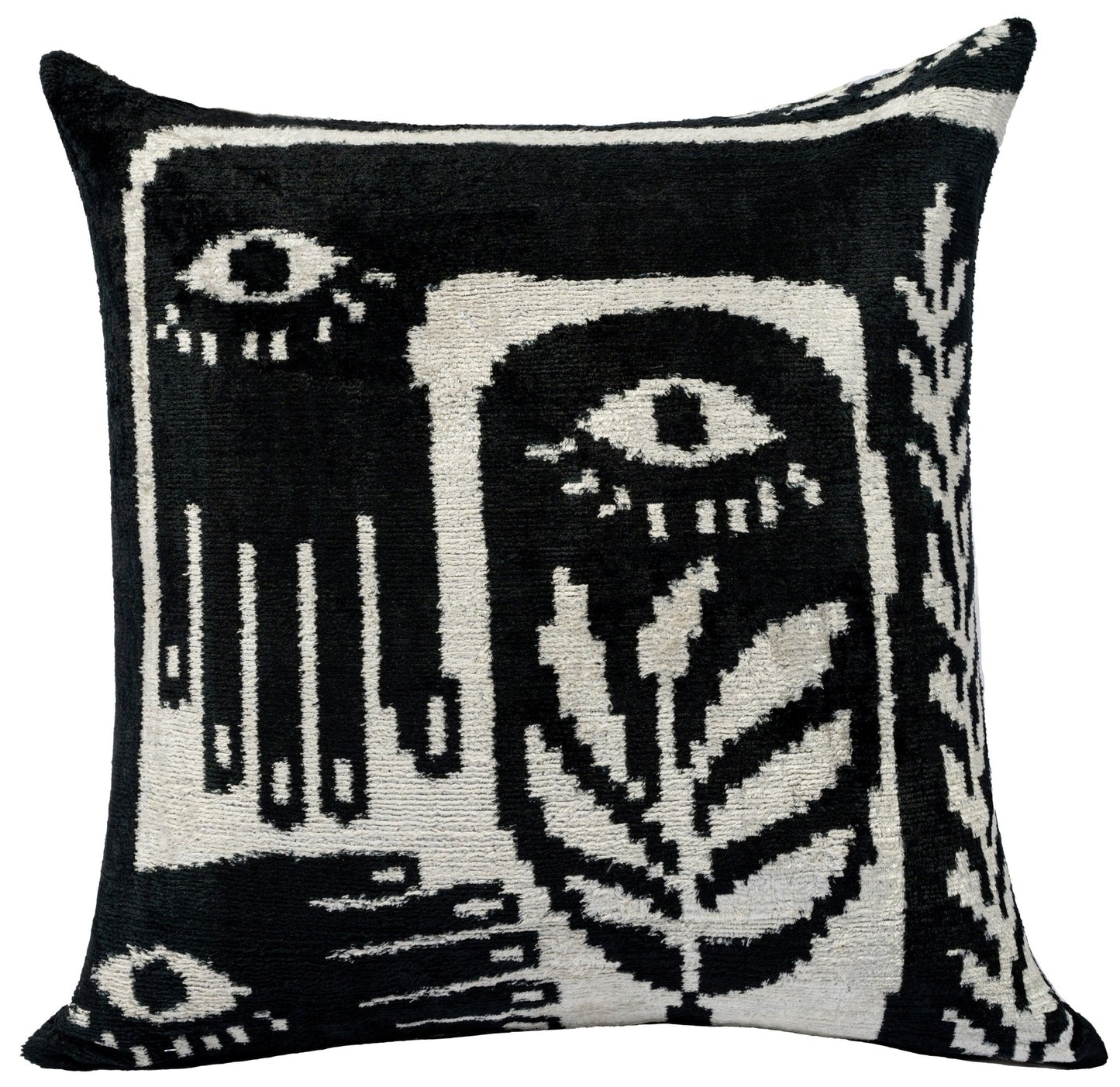 Handmade Velvet Throw Pillow with Black and White Abstract Eye Design - High-Quality 20x20 Inch Decorative Accent with Premium Down Feather Insert