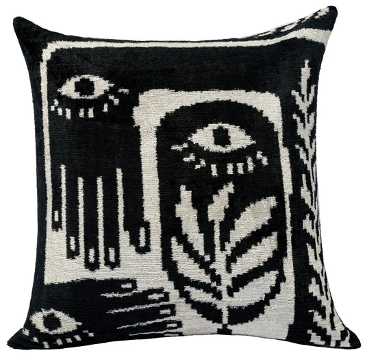Handmade Velvet Throw Pillow with Black and White Abstract Eye Design - High-Quality 20x20 Inch Decorative Accent with Premium Down Feather Insert