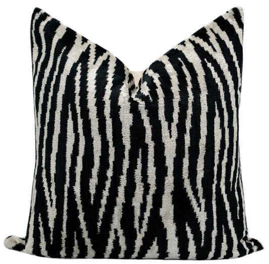 Handmade Velvet Throw Pillow with Black and White Zebra Print Design - High-Quality 20x20 Inch Decorative Accent with Premium Down Feather Insert