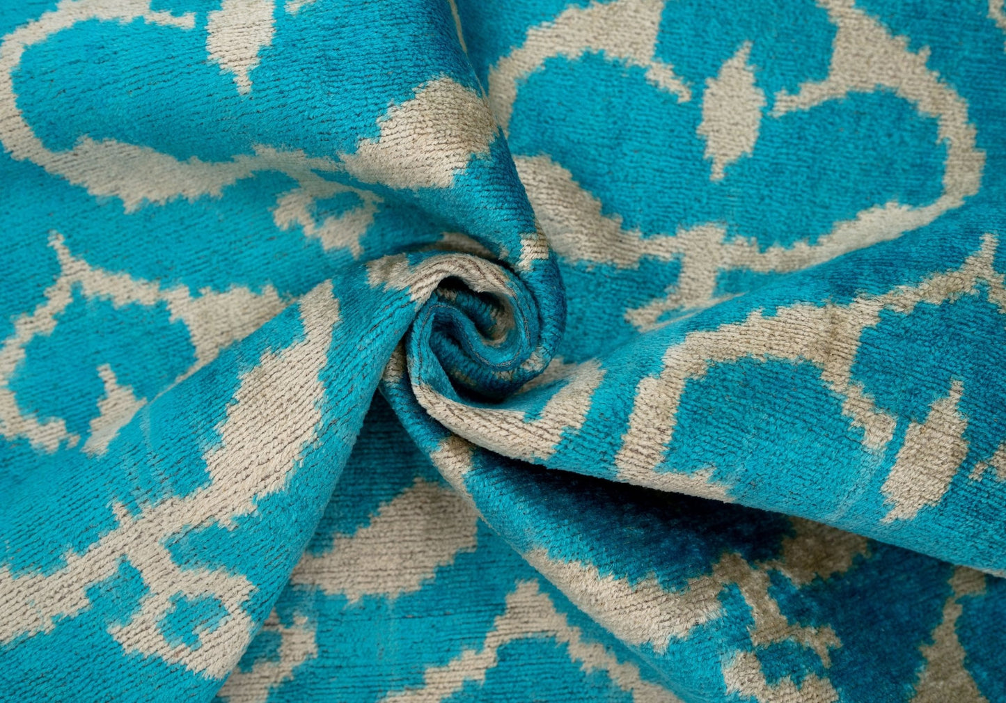 Handmade Velvet Throw Pillow with Turquoise and Beige Ikat Design - High-Quality 20x20 Inch Decorative Accent with Premium Down Feather Insert for Sofas, Couches, and Interior Design