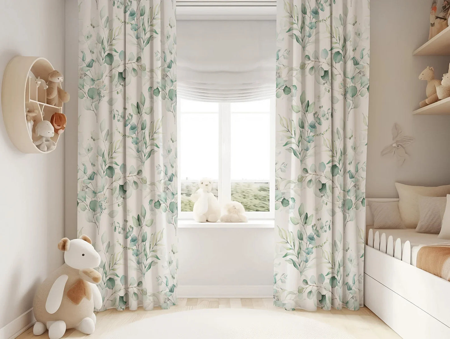Botanical Linen Curtains - Pinch Pleat Window Drapes - Leaf Print for Living Room & Bedroom