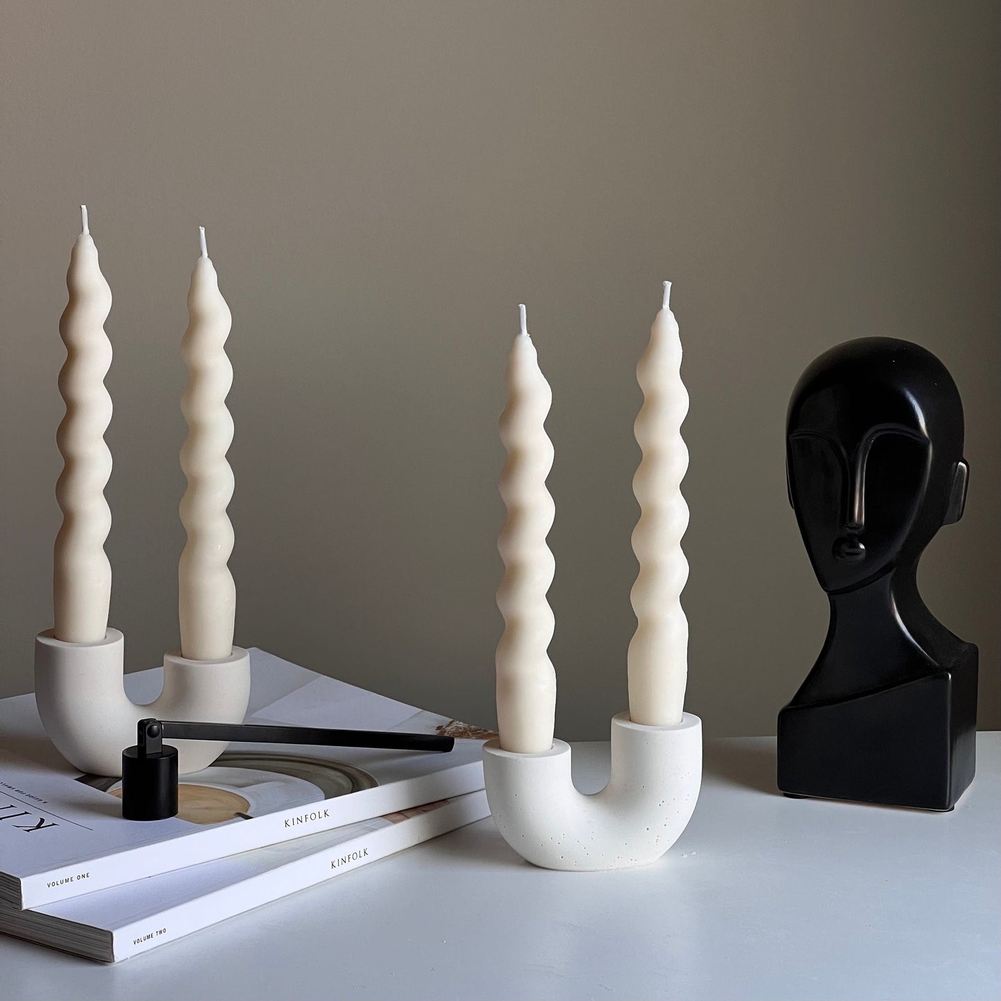 Jesmonite Double Candlestick Holder | Modern Wedding Table Decor