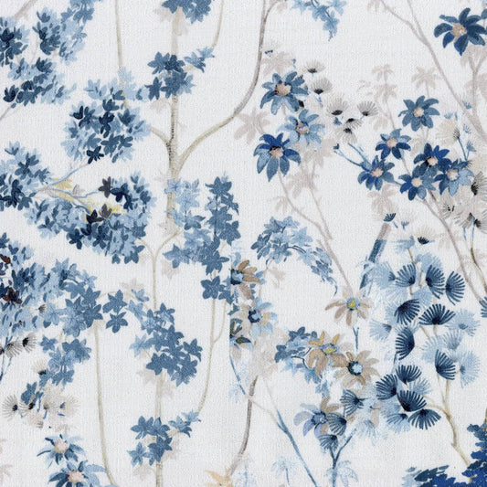 Elegant Hand Painted Floral Linen Cotton Curtains - UK Made to Measure Pinch Pleated Window Drapes