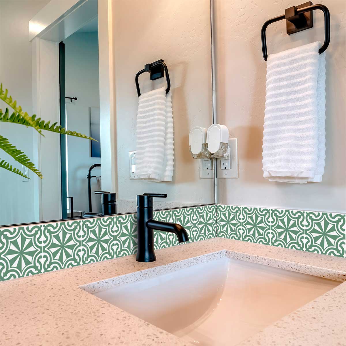 Green and White backsplash floor suitable Peel and Stick Tile Stickers Model  - K28