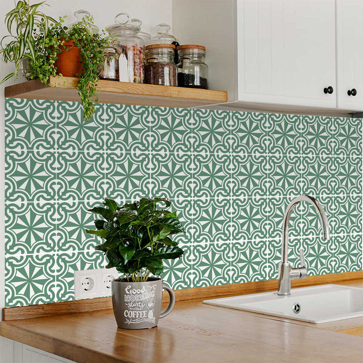 Green and White backsplash floor suitable Peel and Stick Tile Stickers Model  - K28