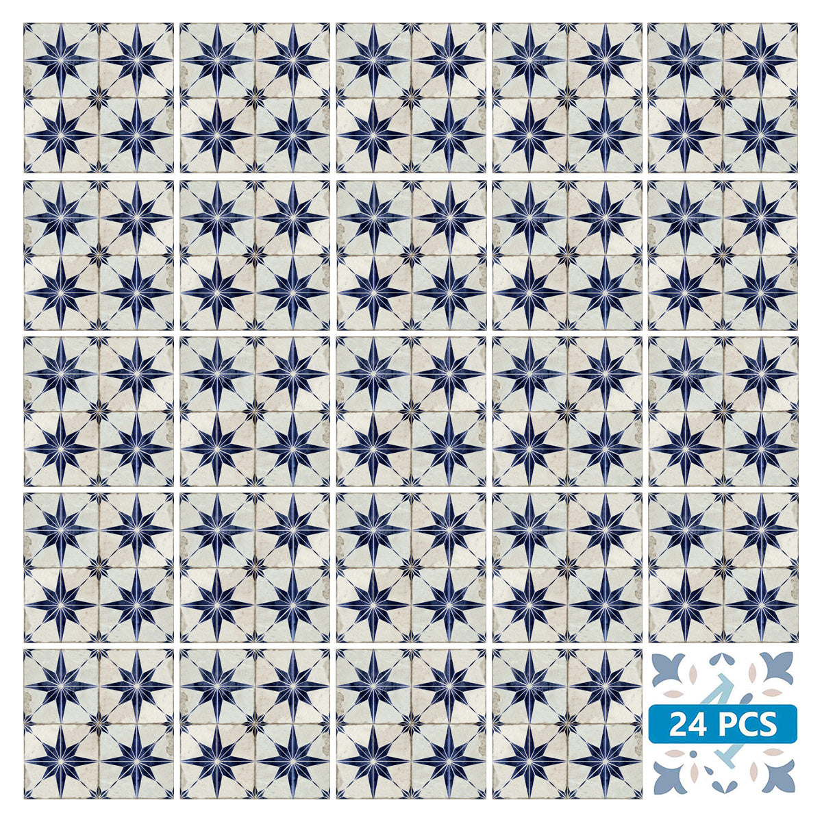 Blue star design Peel and Stick vintage Floor Tile Stickers easy do it yourself Model - R4