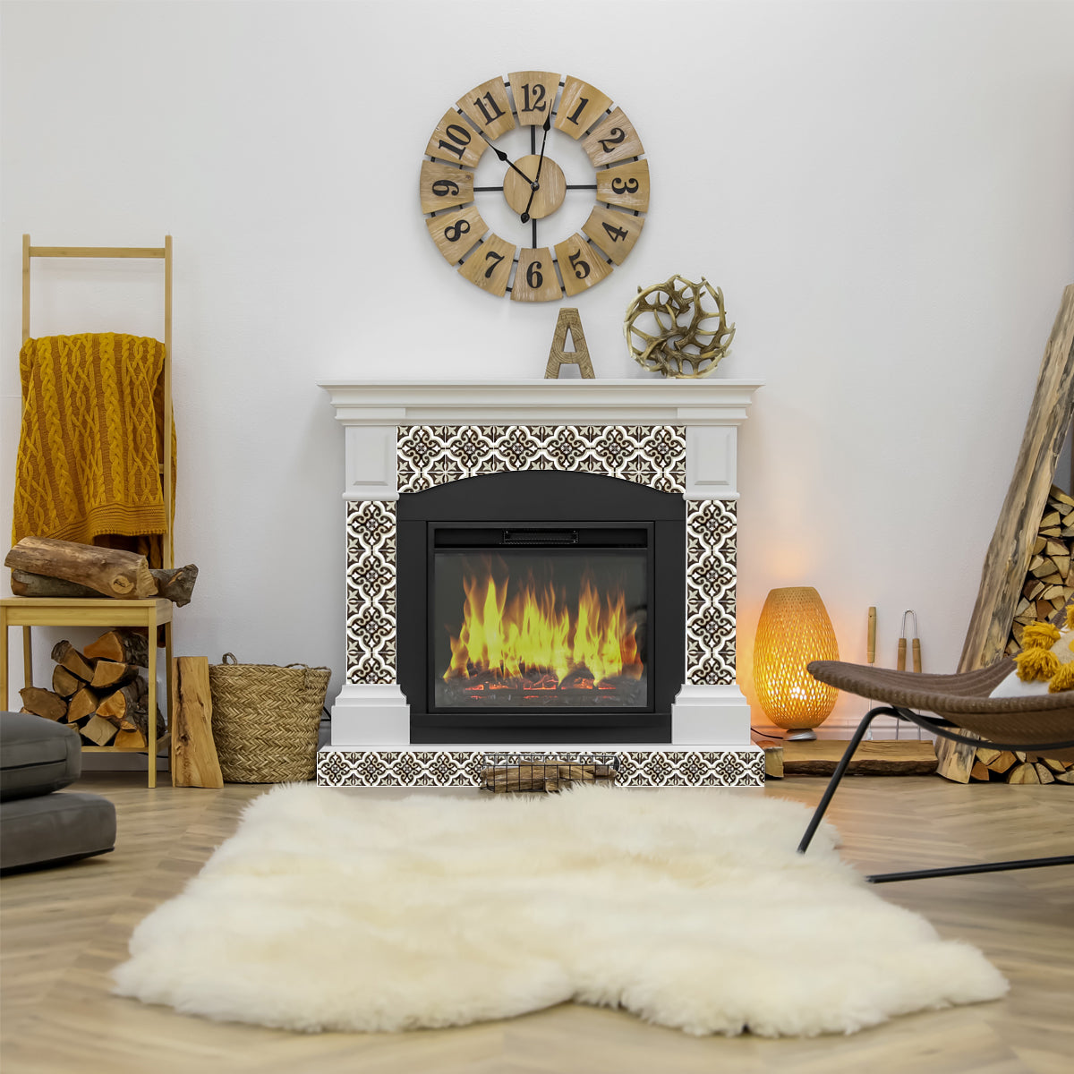 Black And White Pattern Rustic Old Vintage design floor suitable tile stickers Model - R87