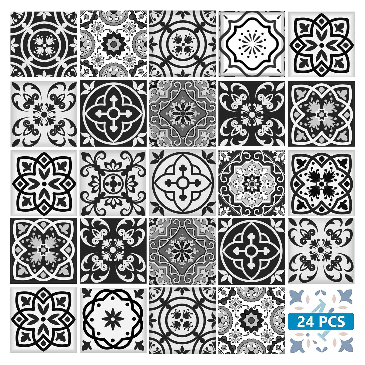 Black and White multiple patterns Tile Stickers for home renovation Model - SB15