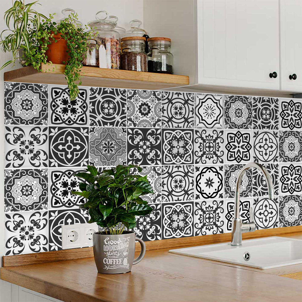 Black and White multiple patterns Tile Stickers for home renovation Model - SB15