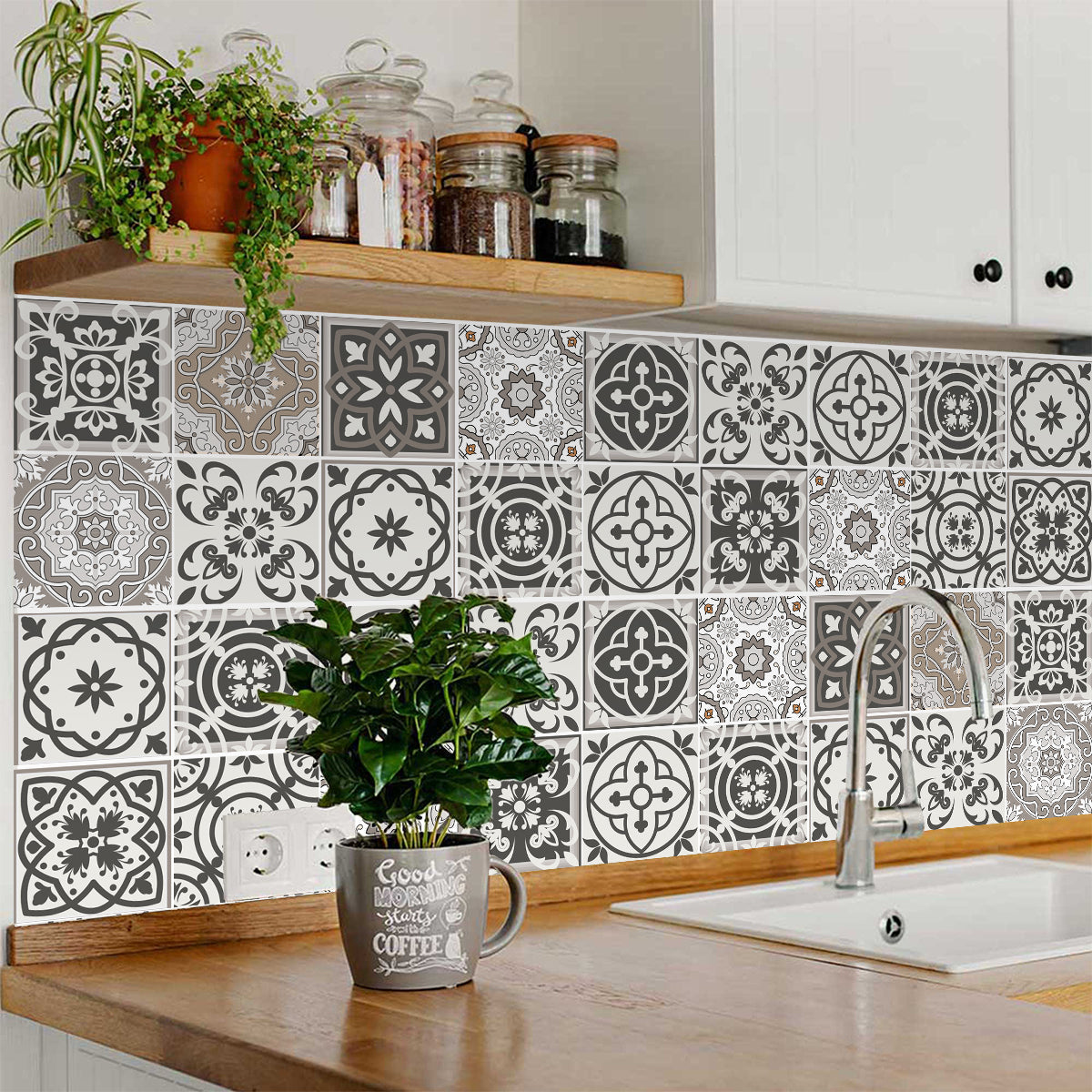 Gray backsplash Peel and Stick Floor Tile Stickers easy to install Model - SB24