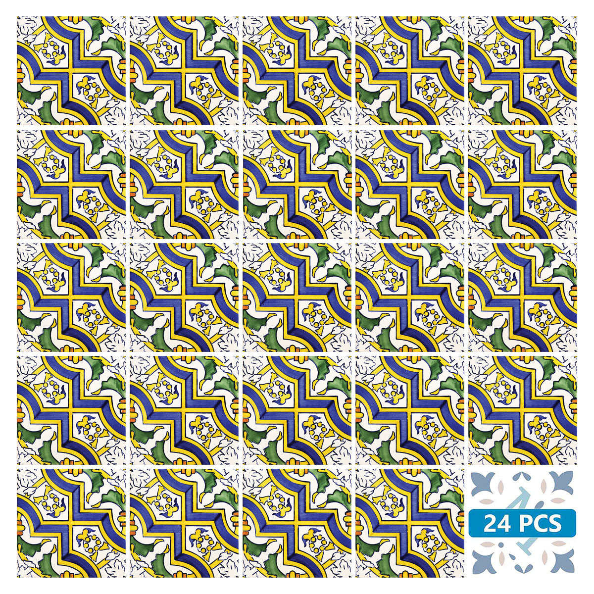Blue and Yellow Backsplash Beautiful Vintage pattern Tile Stickers Model - V12