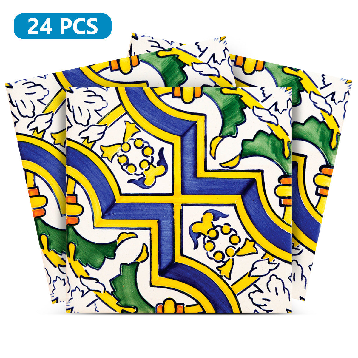 Blue and Yellow Backsplash Beautiful Vintage pattern Tile Stickers Model - V12