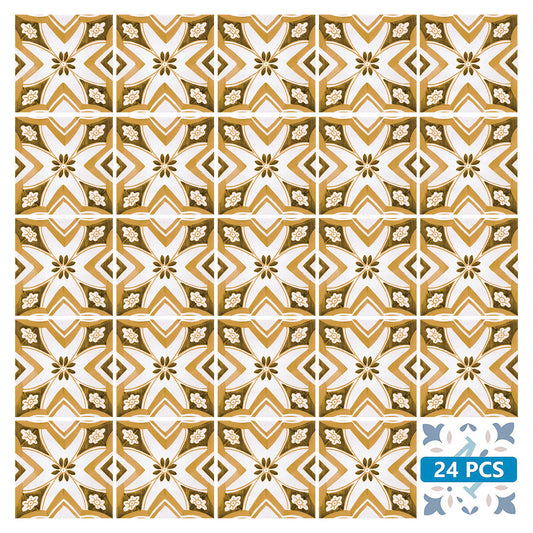 White and Orange Beautiful Backsplash Retro pattern tile stickers Model - V33