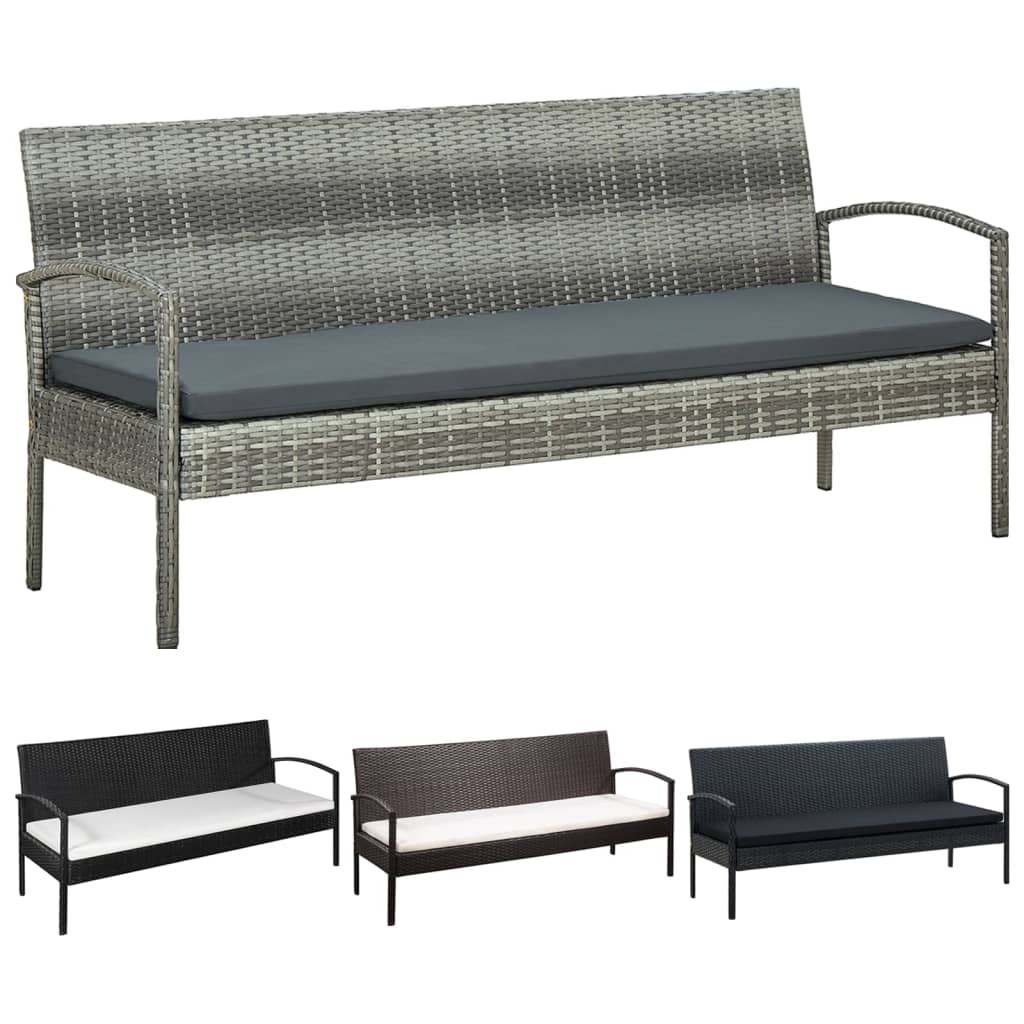 vidaXL 3 Seater Sofa Patio Deck Outdoor Wicker Couch with Cushions PE Rattan