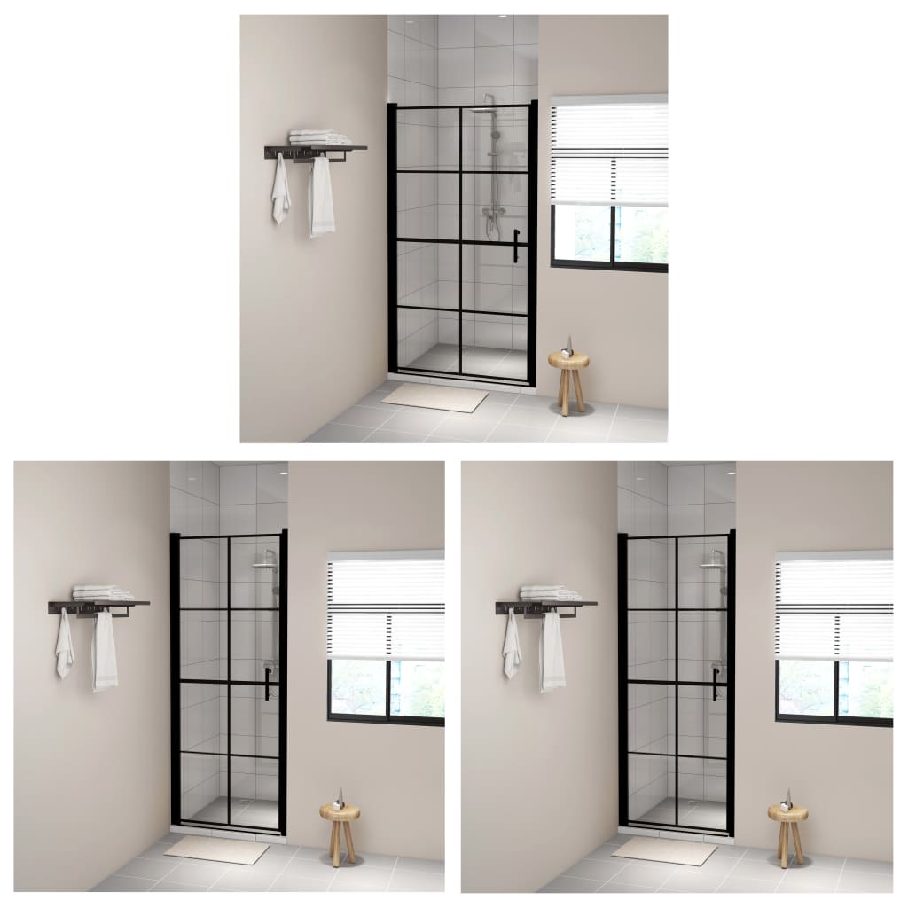 vidaXL Shower Door Shower Enclosure Screen for Bathroom Tempered Glass Black